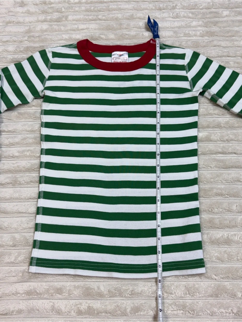 hanna Andersson: Kids Green / White Striped Long John Pajama Top, Size 12